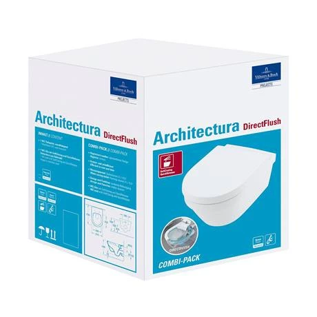 Villeroy and Boch Architectura DirectFlush Rimless Wall Hung Toilet + Soft Close Seat - 4694HR01 - Image 3