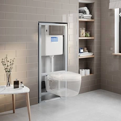 Villeroy & Boch Viconnect Pro Toilet Frame with Chrome Flush Plate + Avento Wall Hung Toilet - Image 2