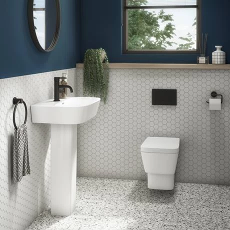 Arezzo Compact Top/Front Flush Toilet Frame with Matt Black Flush - Round Buttons - Image 3