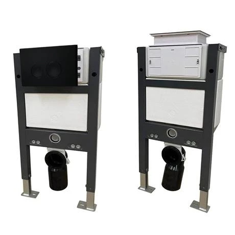 Arezzo Compact Top/Front Flush Toilet Frame with Matt Black Flush - Round Buttons - Image 4