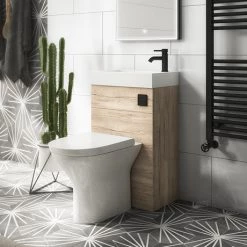 Arezzo Rustic Oak 2-In-1 Wash Basin & Toilet (500mm Wide x 300mm) incl. Black Flush