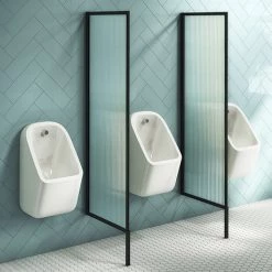 2 x Arezzo Fluted Glass Matt Black Framed Urinal Partitions