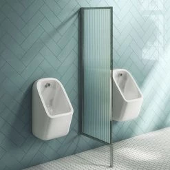 Arezzo Concealed Urinal Pack with 2 x Urinal Bowls + Chrome Frame Glass Partition