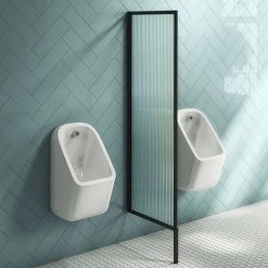 Arezzo Concealed Urinal Pack with 2 x Urinal Bowls + Matt Black Frame Glass Partition