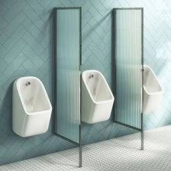 Arezzo Concealed Urinal Pack with 3 x Urinal Bowls + 2 x Chrome Frame Glass Partitions
