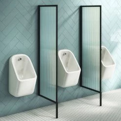Arezzo Concealed Urinal Pack with 3 x Urinal Bowls + 2 x Matt Black Frame Glass Partitions