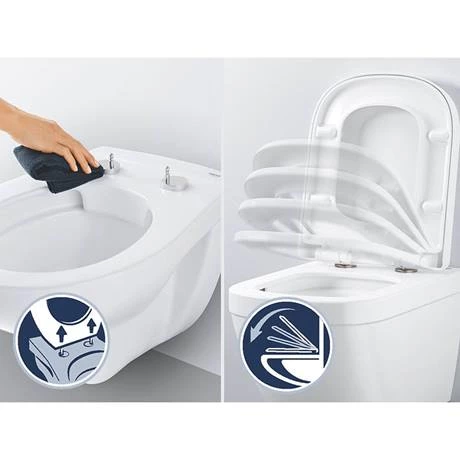 Grohe Euro Rimless Wall Hung Toilet with Soft Close Seat + FREE TOILET ROLL HOLDER - Image 3