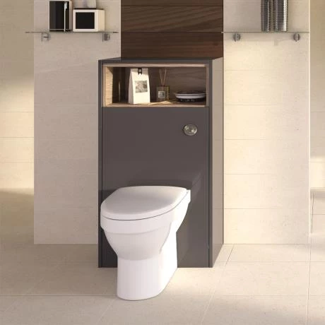 Hudson Reed Coast 600mm WC Unit with Open Shelf - Grey Gloss/Driftwood - Image 2