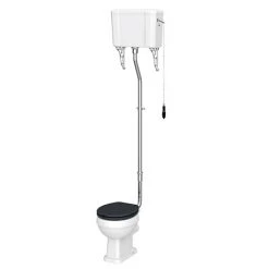 Chatsworth High Level Traditional Toilet w. Graphite Seat & Black Flush Pull Handle