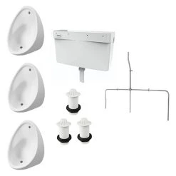Cove Concealed Urinal Pack with 3 x 500mm Urinal Bowls + Plastic Cistern