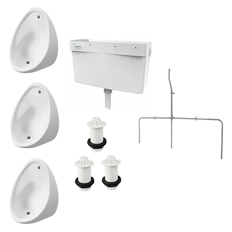 Cove Concealed Urinal Pack with 3 x 500mm Urinal Bowls + Plastic Cistern