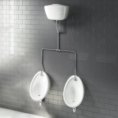 Cove Exposed Urinal Pack with 2 x 400mm Urinal Bowls + Ceramic Cistern