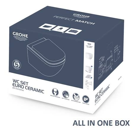 Grohe Euro Rimless Wall Hung Toilet with Soft Close Seat + FREE TOILET ROLL HOLDER - Image 6