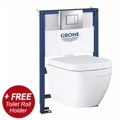 Grohe Rapid SL 0.82m Frame / Euro Rimless Complete WC 5 in 1 Pack + FREE TOILET ROLL HOLDER