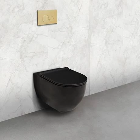 BagnoDesign Koy Matt Black Rimless Wall Hung Toilet with Soft Close Seat - Image 4