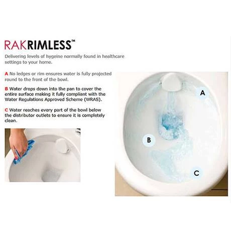 RAK Resort Extended Height Back to Wall Rimless Pan + Quick Release Soft Close Urea Seat - Image 2