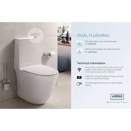 RAK Sensation Touchless Flush Rimless BTW Close Coupled Toilet + Soft-Close Seat - Image 4