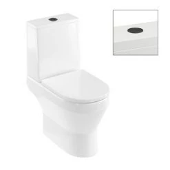 Britton Shoreditch Square Close Coupled Rimless Toilet with Matt Black Flush Button + Soft Close Seat