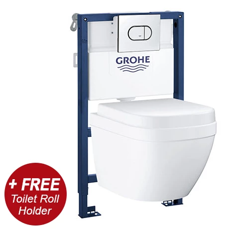 Grohe Solido 0.82m Frame / Euro Compact Rimless Complete WC 5 in 1 Pack + FREE TOILET ROLL HOLDER